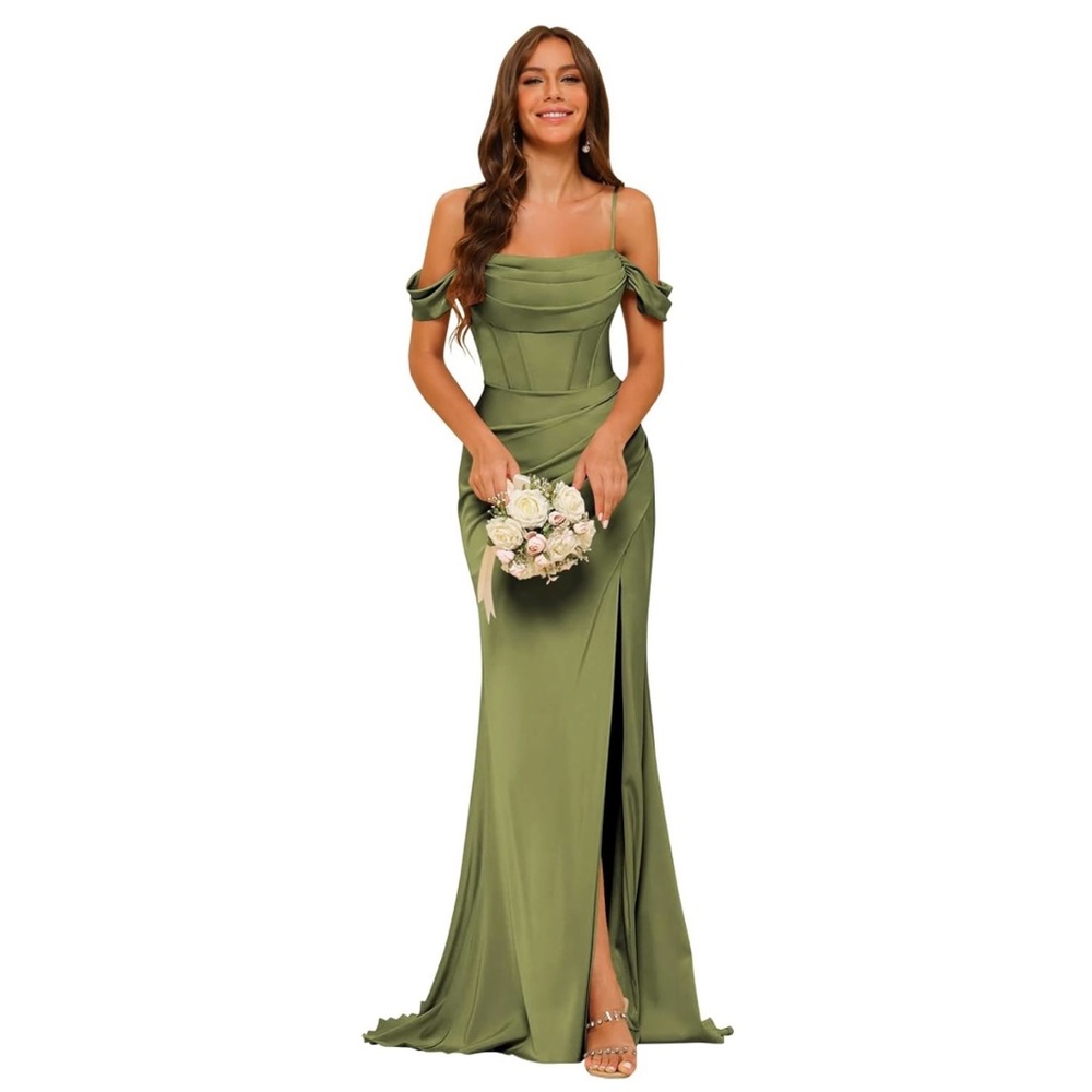 *NWOT* Long Sage Green Satin Dress